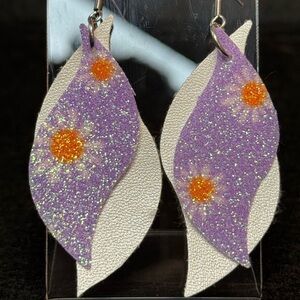 Elegant Purple and Pearl White Glitter Earrings